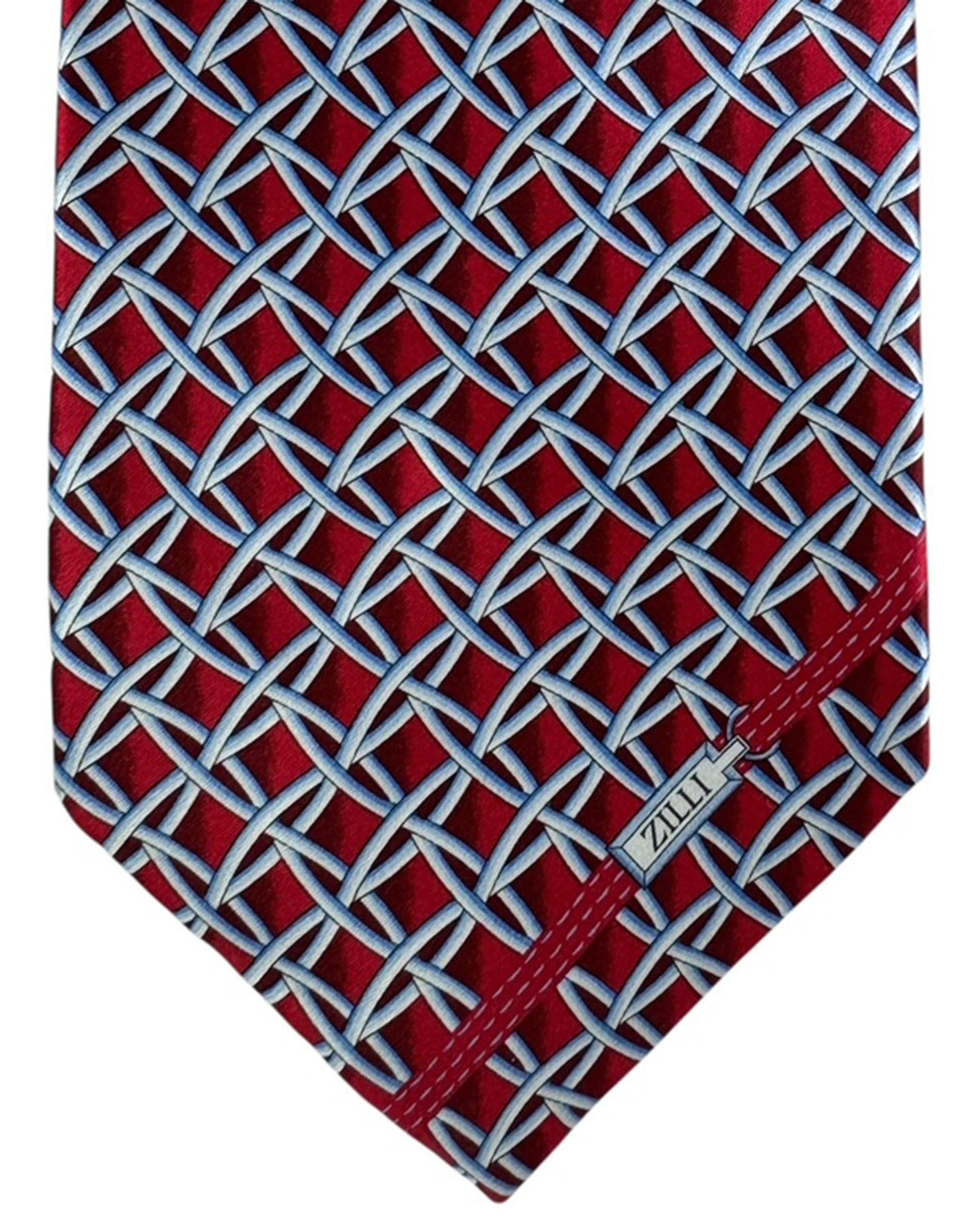 Zilli Silk Tie Red Bordeaux Gray Silver Blue