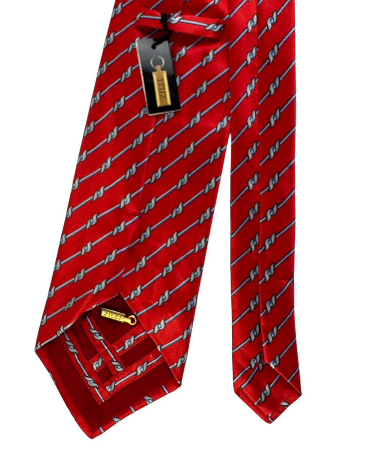 Zilli Sevenfold Tie  Red And Silver Motif