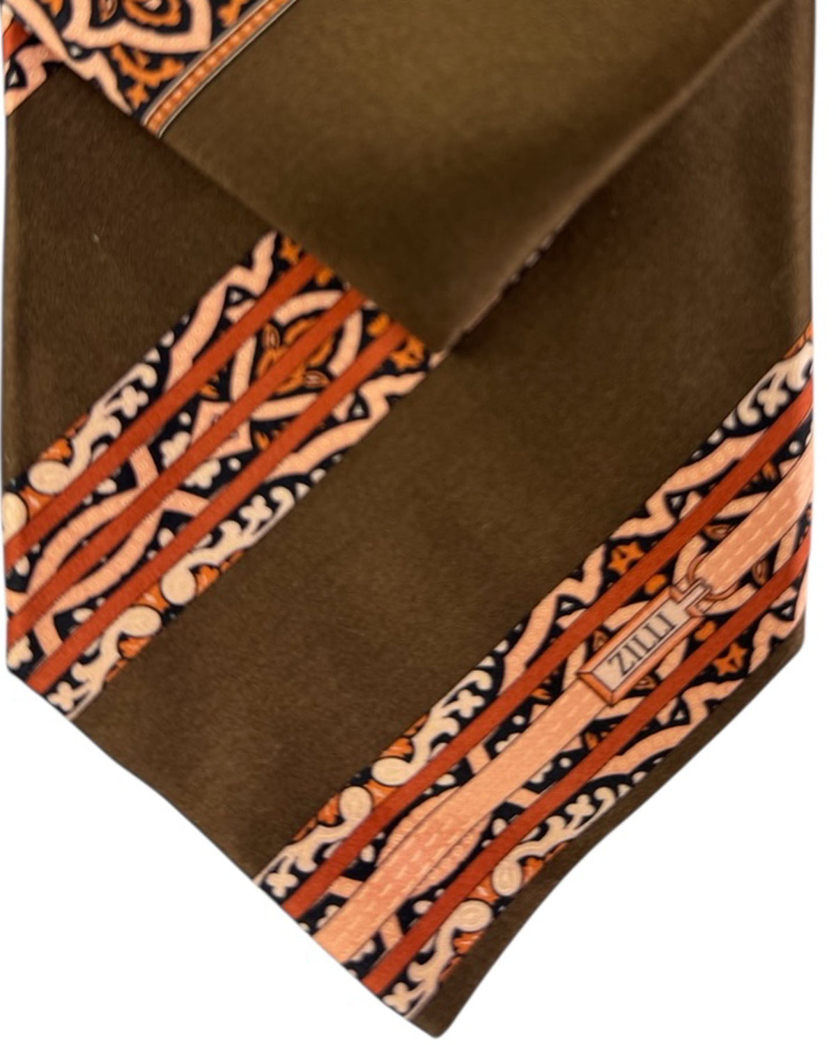 Zilli Silk Tie & Matching Pocket Square Set Brown Orange Peach Special Order