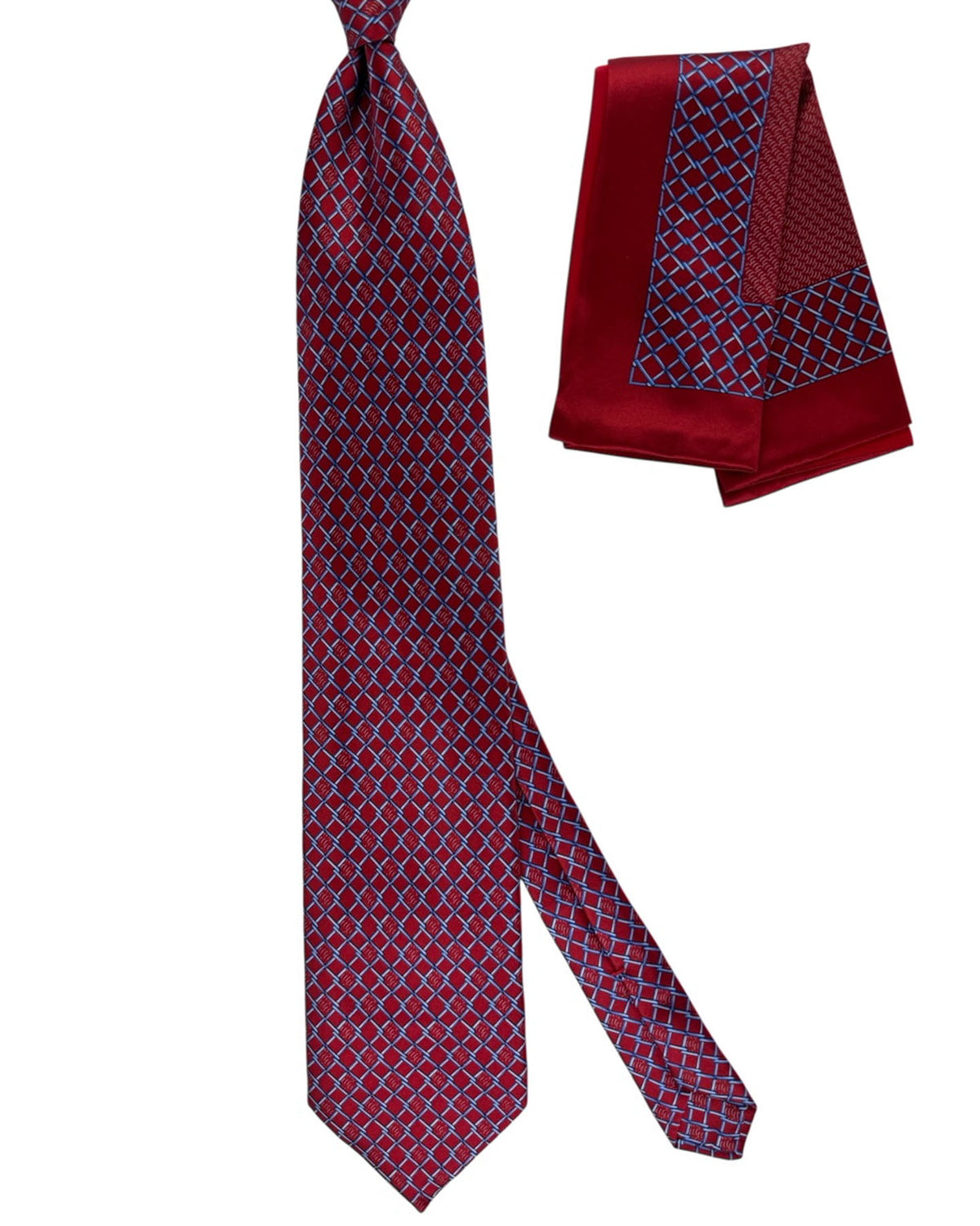 Zilli Silk Tie & Matching Pocket Square Set Red Blue