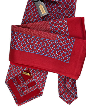 Zilli Silk Tie & Matching Pocket Square Set Red Blue