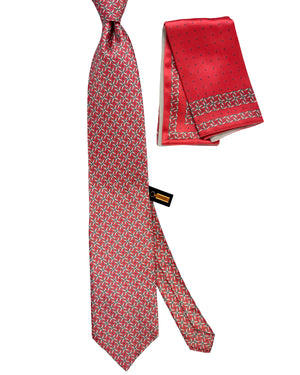 Zilli Silk Tie & Matching Pocket Square Set Pink Grey Star Design