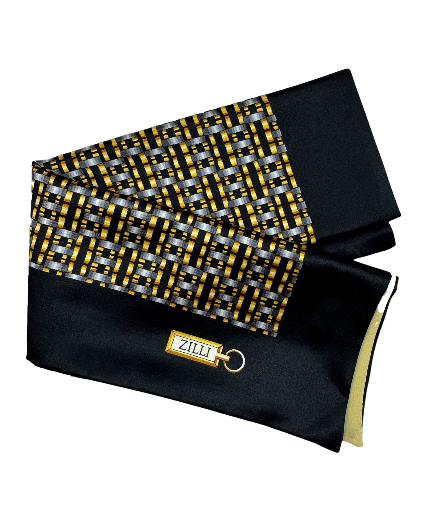 Zilli Silk Pocket Square Black Gray Gold SALE