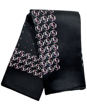 Zilli Silk Pocket Square Black Pink Geometric Design 