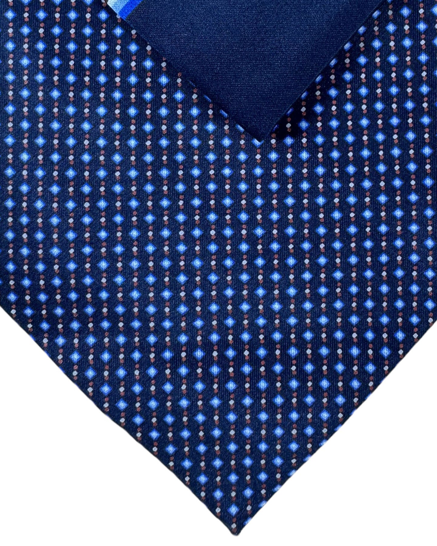 Zilli Tie & Matching Pocket Square Set Midnight Blue Brown Royal Blue Micro Pattern