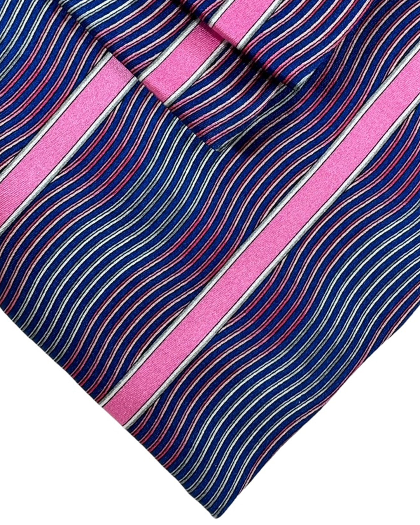 Zilli Tie & Matching Pocket Square Set Pink Gray Swirl Stripe