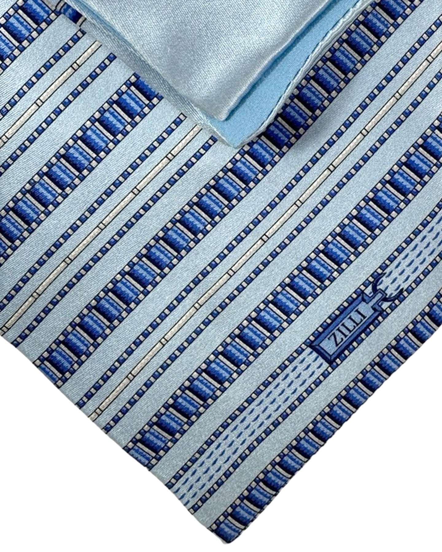 Zilli Tie & Matching Pocket Square Set Blue Stripes