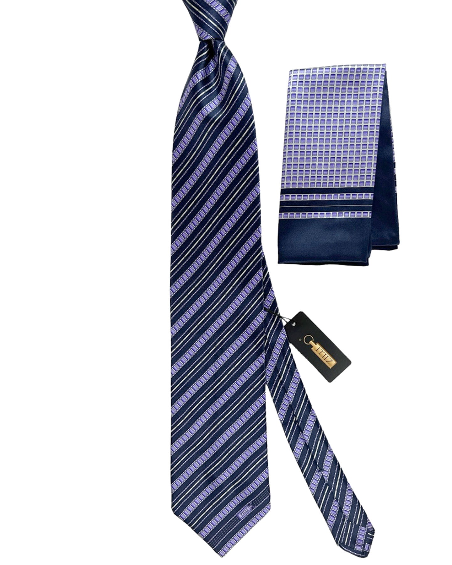 Zilli Tie & Matching Pocket Square Set Purple Stripes