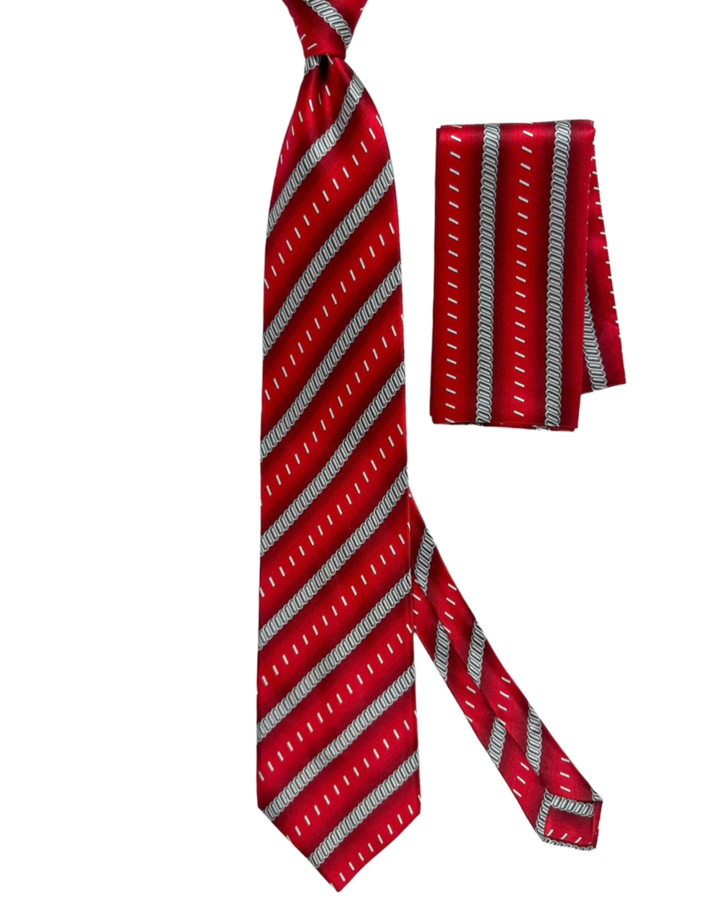 Zilli Tie & Matching Pocket Square Set Red Gray Stripes