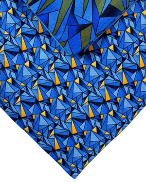 Zilli Tie & Matching Pocket Square Set Blue Orange Gold Micro Pattern