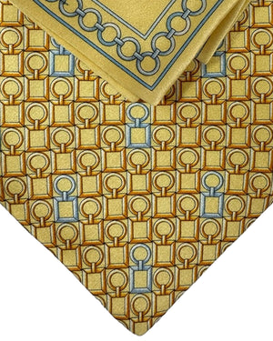 Zilli Tie & Matching Pocket Square Set Yellow Gold Logo Tag