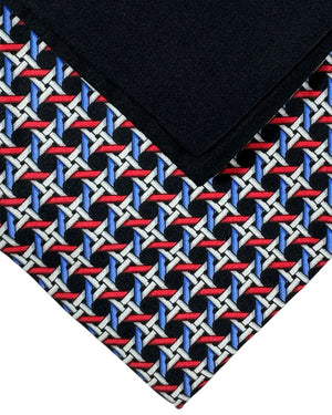 Zilli Tie & Matching Pocket Square Set Black Red Royal Blue Geometric