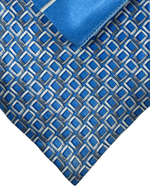 Zilli Tie & Matching Pocket Square Set Blue Gray Silver Geometric