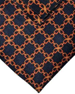 Zilli Tie & Matching Pocket Square Set Black Rust Brown Swirl