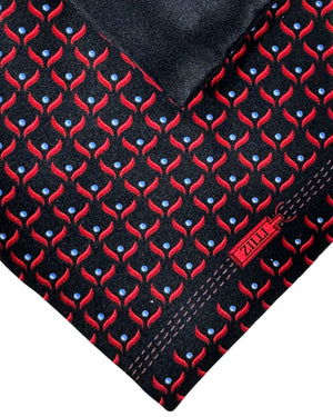 Zilli Tie & Matching Pocket Square Set Black Red Blue Geometric