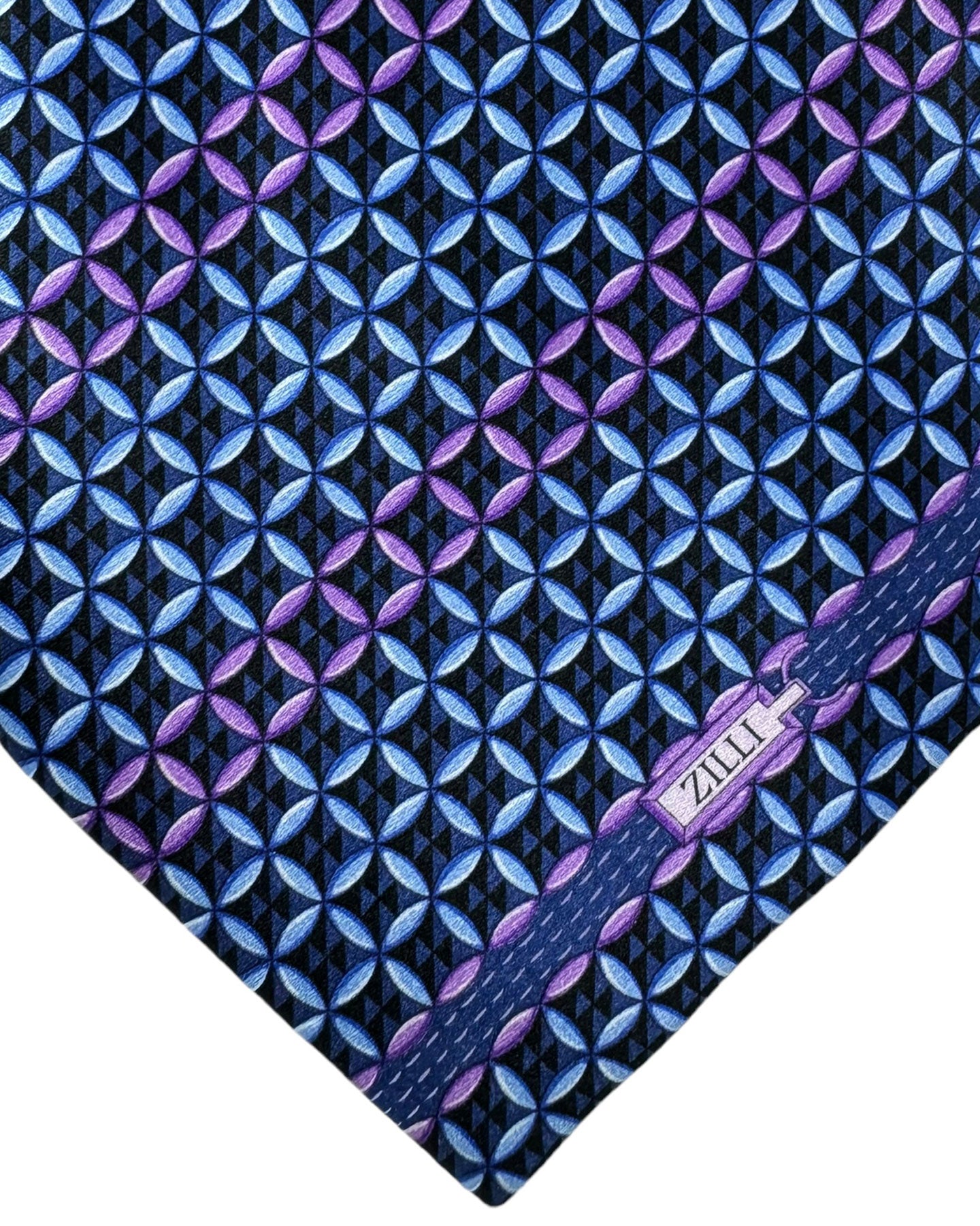 Zilli Silk Tie Navy Blue Purple Geometric Stripes Design - Wide Necktie