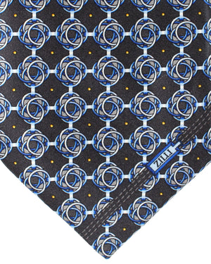 Zilli Silk Tie Black Blue Gray Geometric Design - Wide Necktie