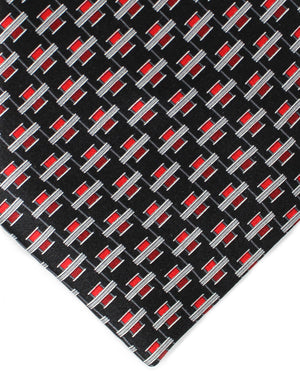 Zilli Silk Tie Black Red Maroon Gray Geometric - Wide Necktie