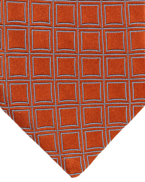 Zilli Sevenfold Tie Rust Orange Blue Geometric Design - Wide Necktie