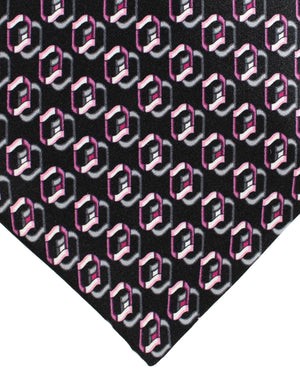 Zilli Silk Tie Black Gray Pink Geometric - Wide Necktie