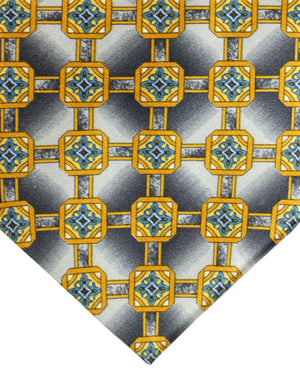 Zilli Silk Tie Gray Blue Olive Medallions - Wide Necktie