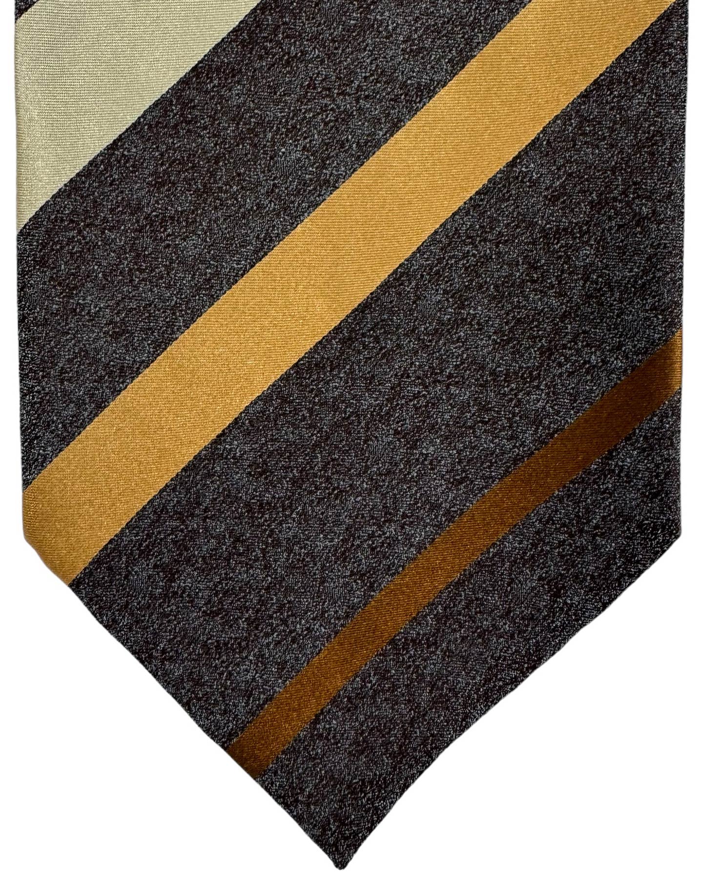 Zilli Silk Tie Gray Brown Stripes - Wide Necktie FINAL SALE