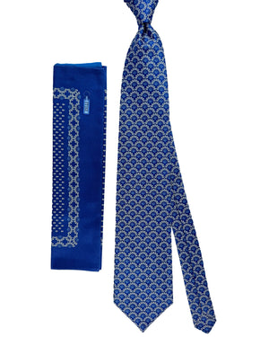 Zilli Tie & Matching Pocket Square Set Royal Blue