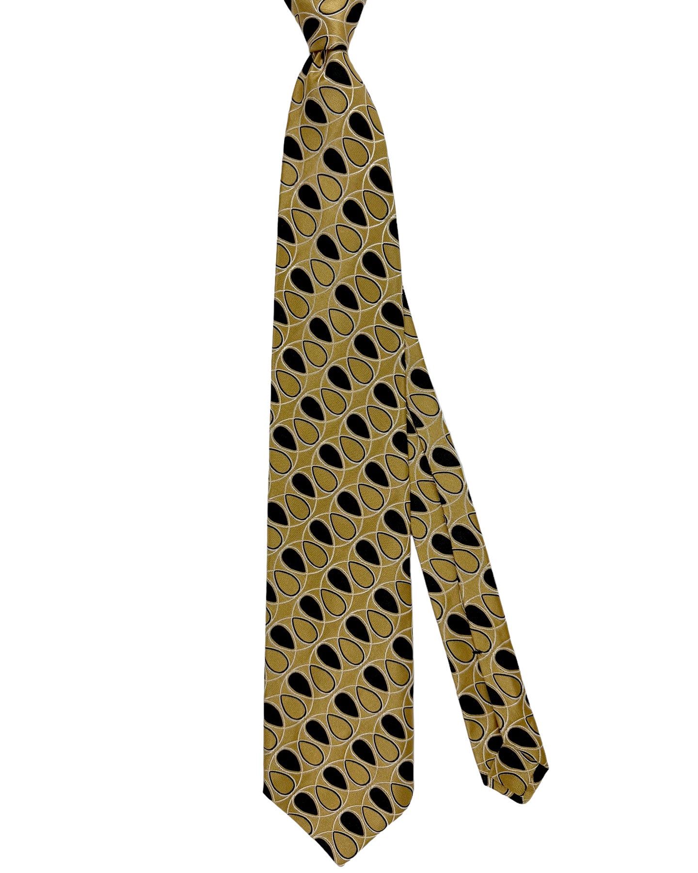 Zilli Silk Tie Beige Black Geometric - Wide Necktie