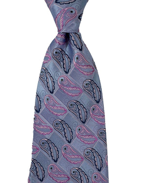 Zilli Sevenfold Tie Blue Pink Paisley - Wide Necktie