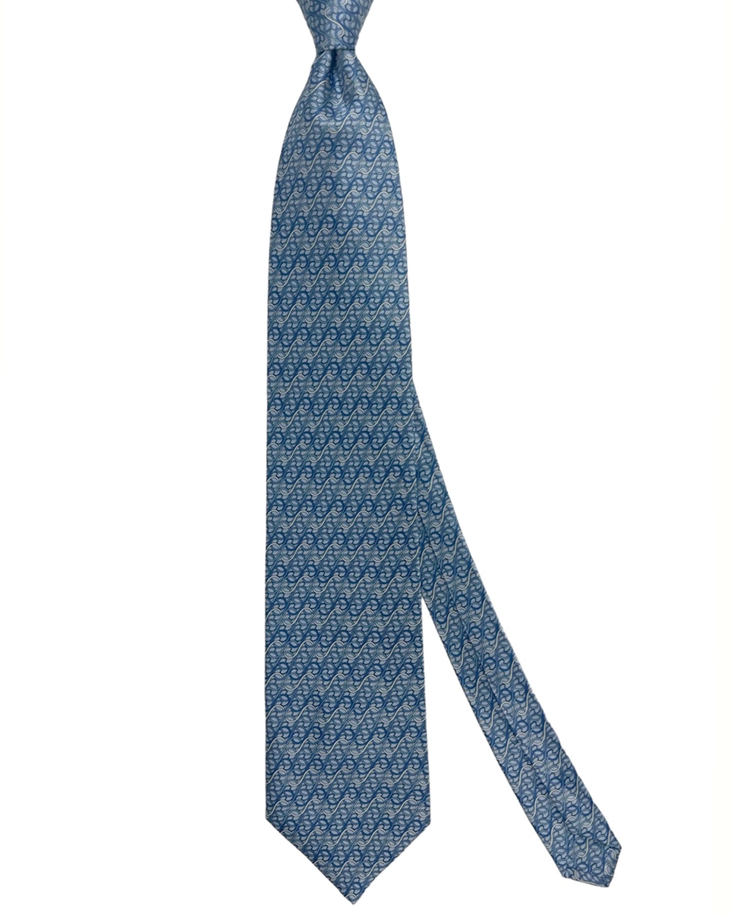 Zilli Silk Tie Blue Gray Swirl Design - Wide Necktie