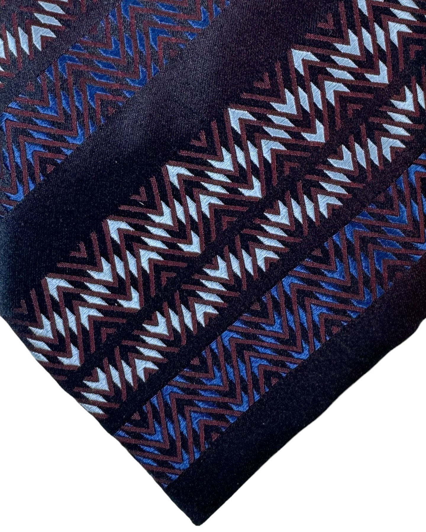 Zilli Silk Tie Brown Midnight Blue Stripes Zig Zag Design - Wide Necktie