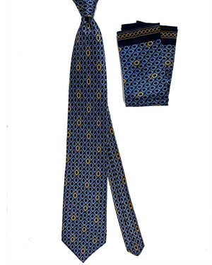 Zilli Tie & Matching Pocket Square Set Dark Blue Logo Tag