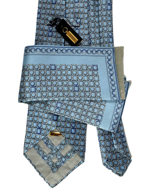 Zilli Tie & Matching Pocket Square Set Sky Blue Logo Tag