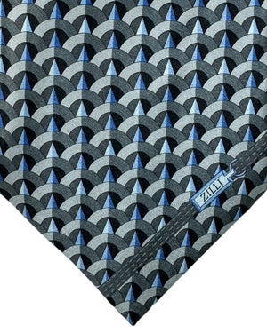 Zilli Silk Tie Gray Metallic Blue Geometric - Wide Necktie