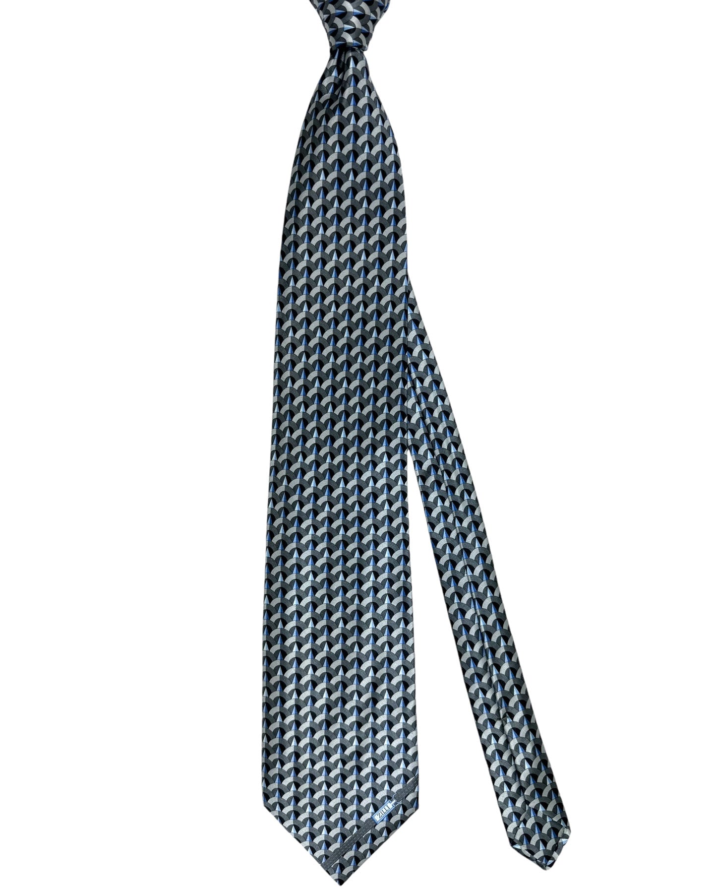 Zilli Silk Tie Gray Metallic Blue Geometric - Wide Necktie