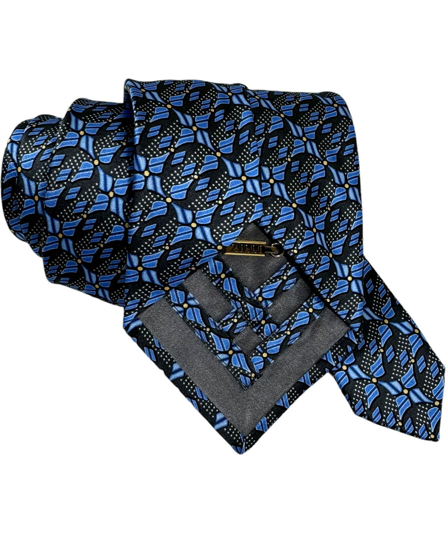 Zilli Silk Tie Blue Yellow Floral - Wide Necktie