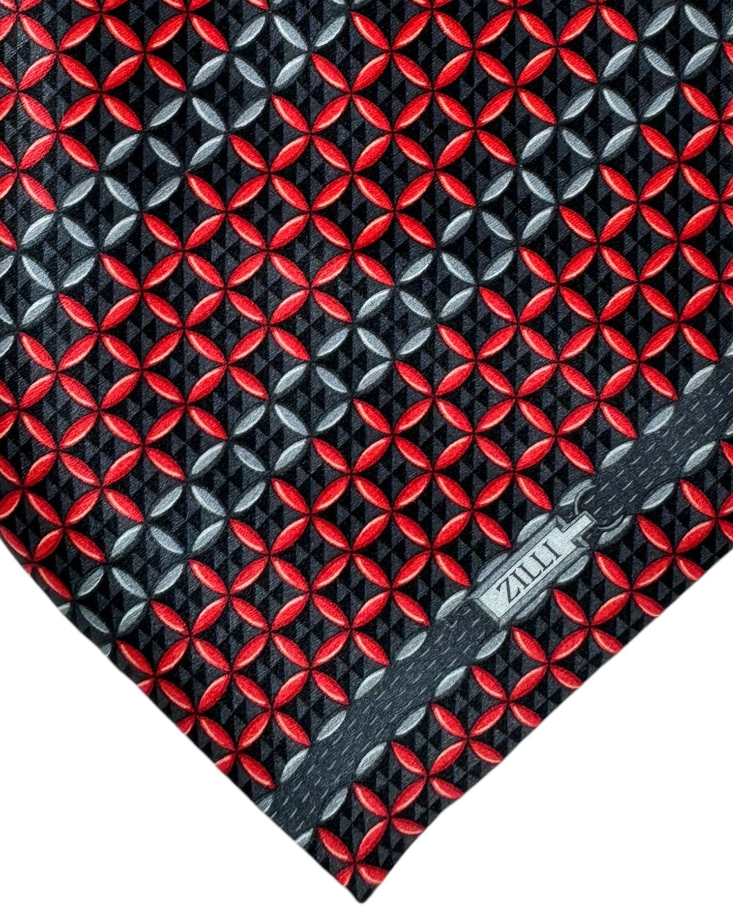 Zilli Silk Tie Black Gray Red Geometric Stripes - Wide Necktie