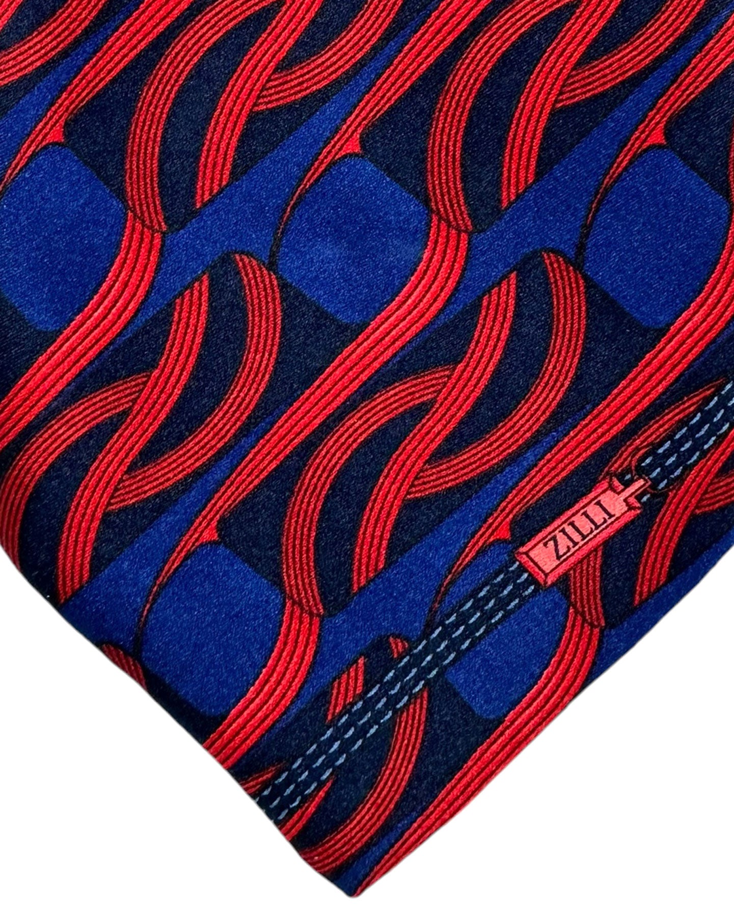 Zilli Silk Tie Midnight Blue Red Swirl - Wide Necktie