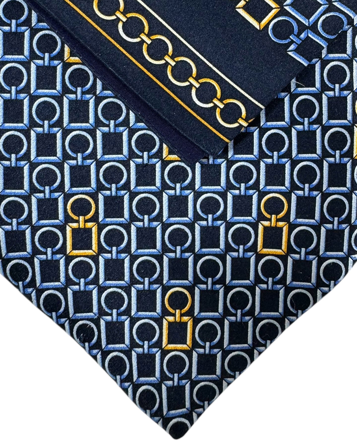 Zilli Extra Long Tie & Matching Pocket Square Set Black Sky Blue Gold Logo Tag