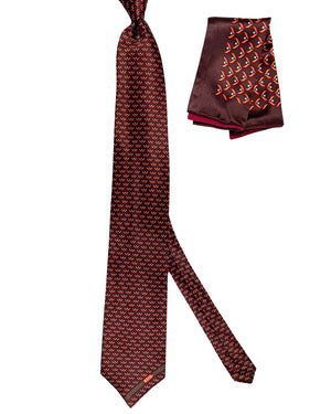 Zilli Extra Long Tie & Matching Pocket Square Set Maroon Design