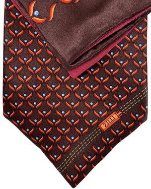 Zilli Extra Long Tie & Matching Pocket Square Set Maroon Design