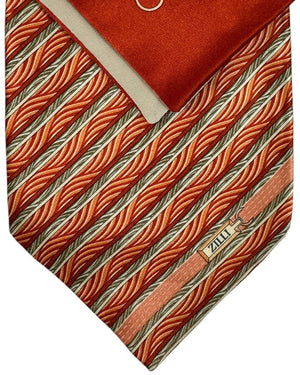 Zilli Extra Long Tie & Matching Pocket Square Set Orange Striped Design