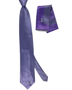 Zilli Extra Long Tie & Matching Pocket Square Set Lilac Geometric