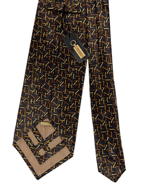 Zilli Silk Tie Black Brown Gold Logo - Wide Necktie