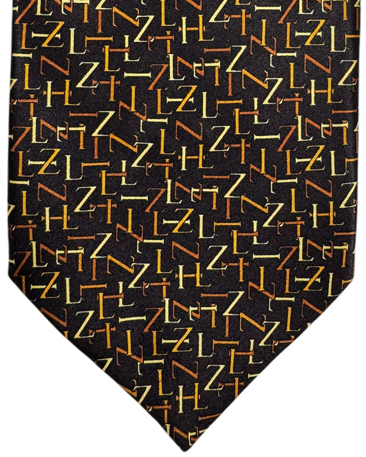 Zilli Silk Tie Black Brown Gold Logo - Wide Necktie