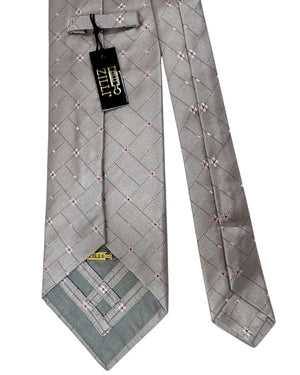 Zilli Tie Gray Pink Mini Flowers Design - Wide Necktie