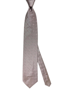 Zilli Tie Gray Pink Mini Flowers Design - Wide Necktie