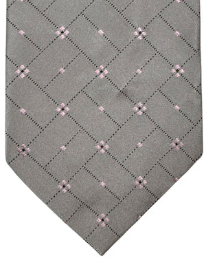 Zilli Tie Gray Pink Mini Flowers Design - Wide Necktie