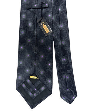 Zilli Tie Black Purple Silver Design - Wide Necktie