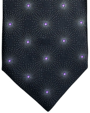 Zilli Tie Black Purple Silver Design - Wide Necktie